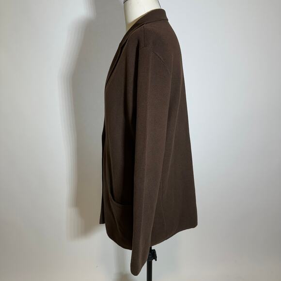 Lands End Brown Cotton Knit Button Front Blazer Sweater Cardigan Womens Medium M - Picture 5 of 11